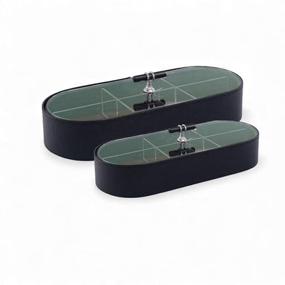 2 Piece Acrylic & Leather 6 Compartment Jewellery Box Black