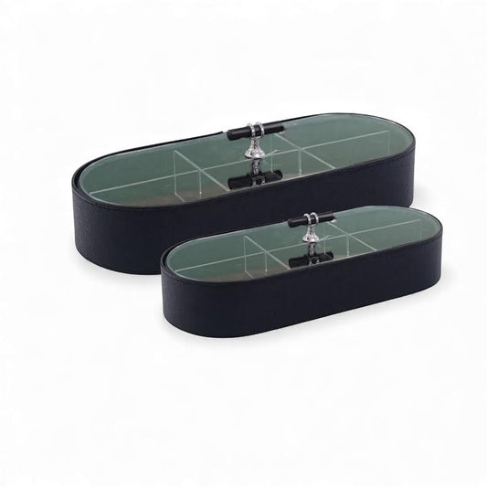 2 Piece Acrylic & Leather 6 Compartment Jewellery Box Black