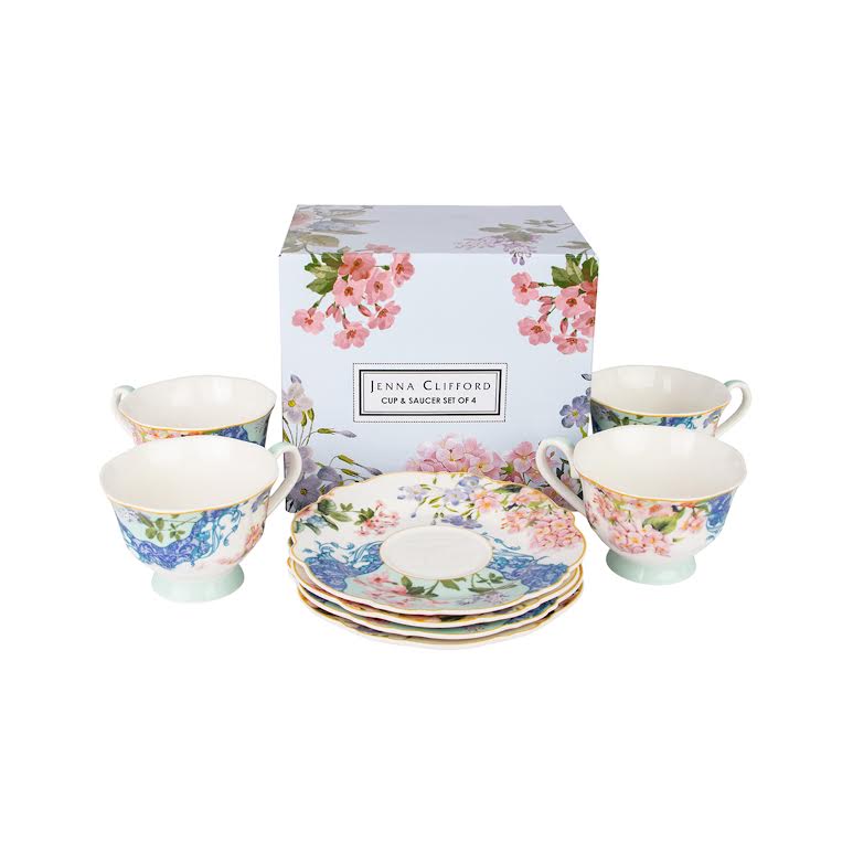 Jenna Clifford Belle Fleur 4 Piece Cup & Saucer Set Multicoloured