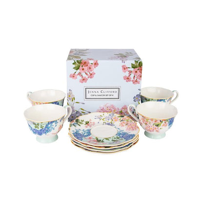 Jenna Clifford Belle Fleur 4 Piece Cup & Saucer Set Multicoloured