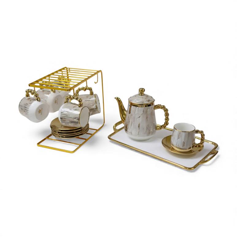 15 Piece Tea Set Gold & White