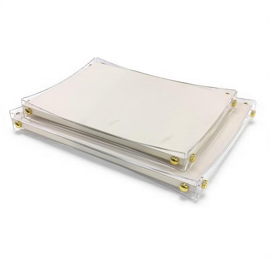 2 Piece Acrylic & Leather Tray Cream