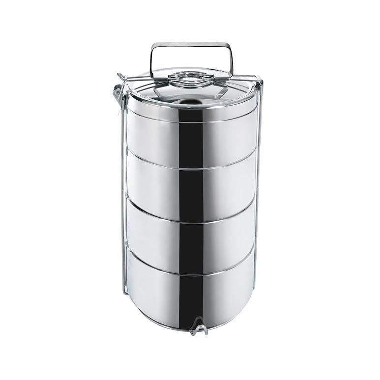 Stackable 4 Tier Double Wall Insulated Thermal Food Carrier Silver