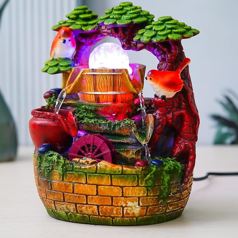 Bird Design Tabletop Indoor Water Fountain Multicoloured