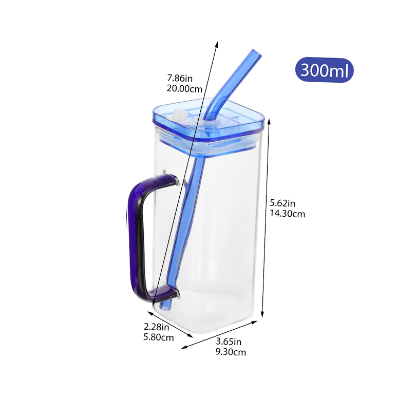 Borosilicate Glass 300ml Cup Clear & Blue