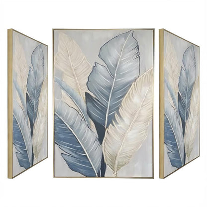 80 x 120cm Feather Design Frame Blue & Cream