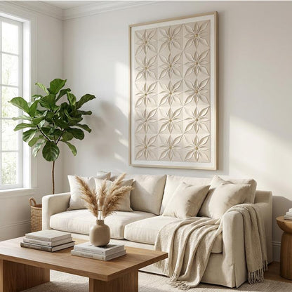 80 x 120cm Flower Design Frame Cream & Gold