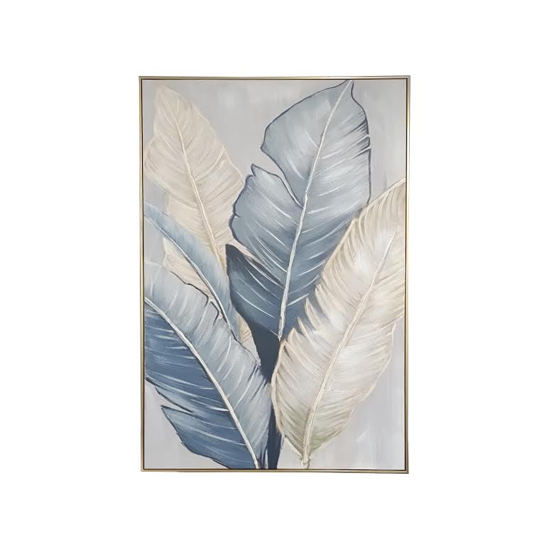 80 x 120cm Feather Design Frame Blue & Cream