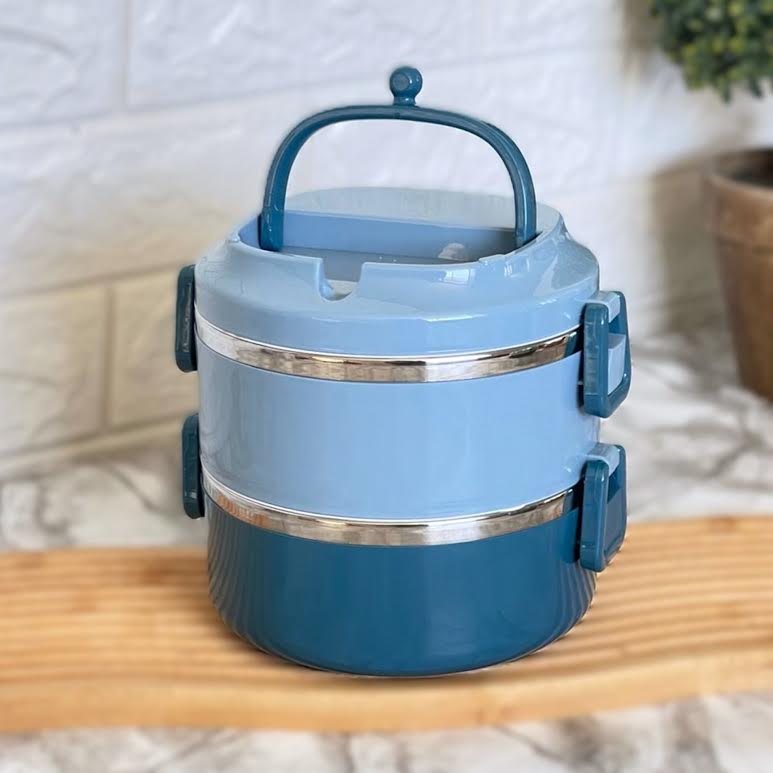 Stackable 2 Tier Lunch Box Blue