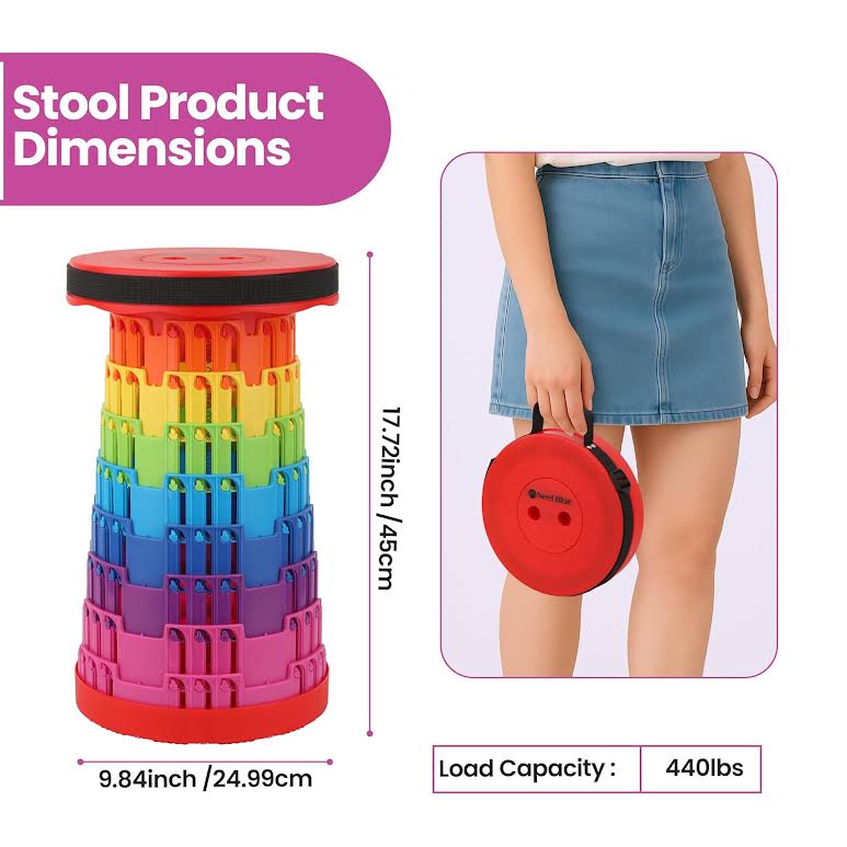 Collapsible Telescopic Folding Stool Multicoloured