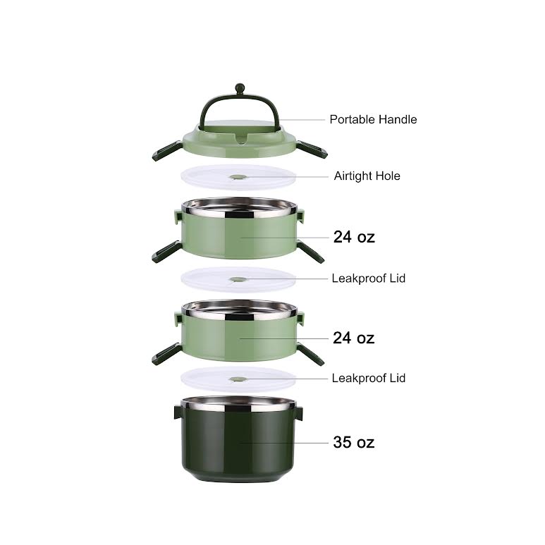 Stackable 3 Tier Lunch Box Green