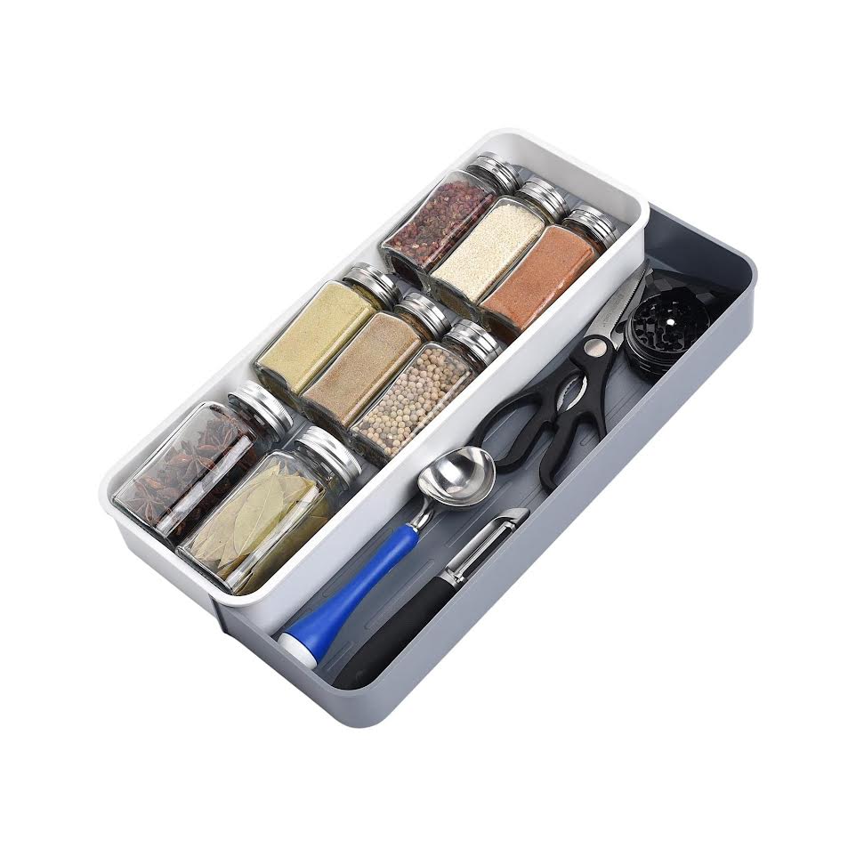 Aqua Expandable Spice Draw Organiser Tray Grey