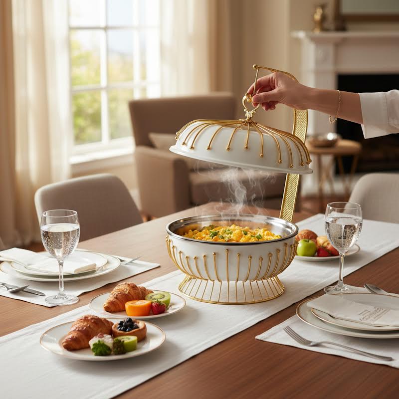 8Lt Chafing Dish White & Gold