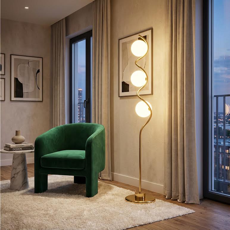 Floor Lamp with 3 Lights Gold & White