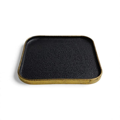Square Side Plate with Trimmings Black & Gold