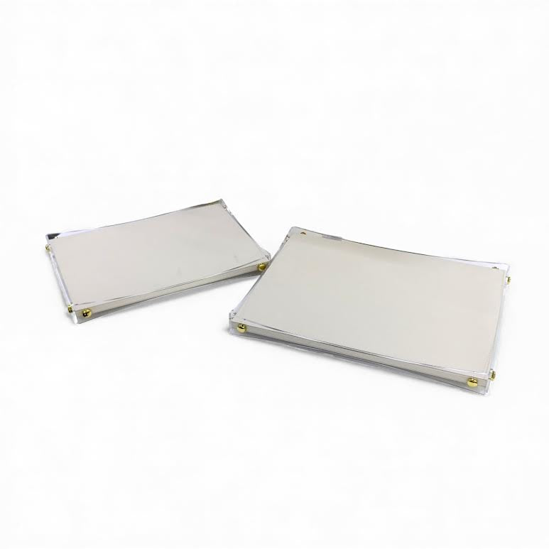 2 Piece Acrylic & Leather Tray Cream
