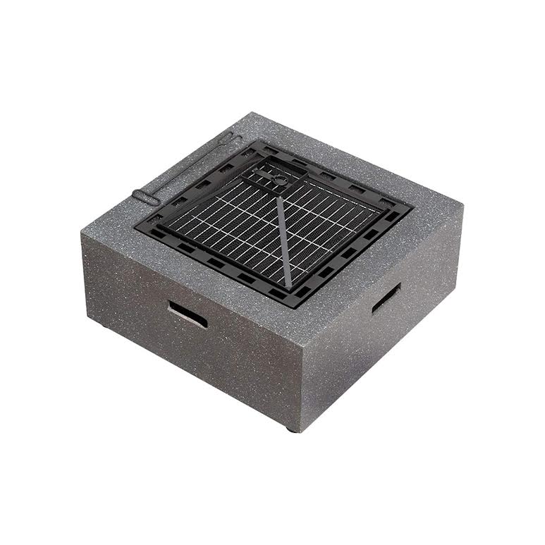 Square Outdoor Fire Pit with BBQ Grill Shelf Grey