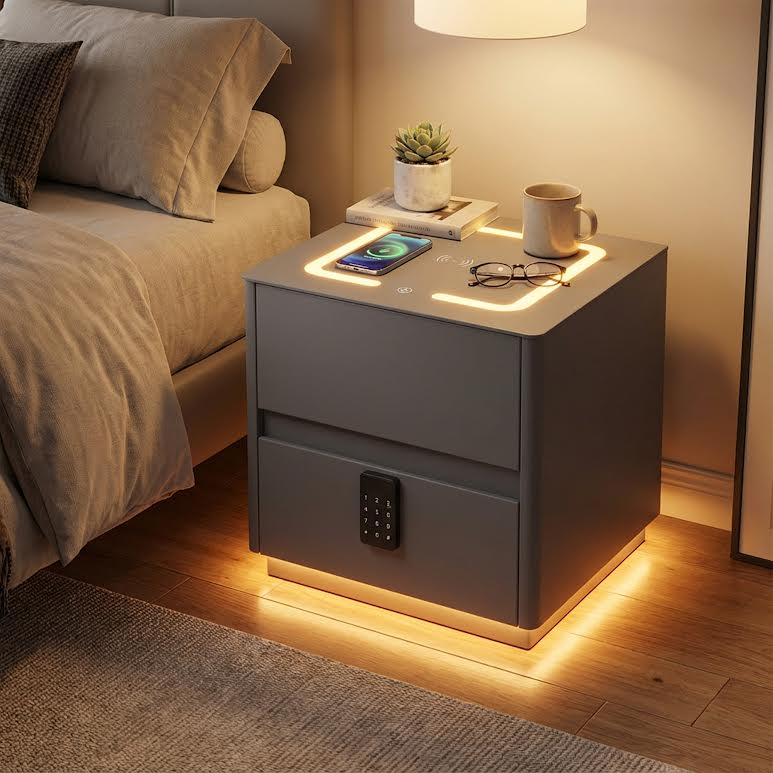 Side Pedestal with Safe & Wireless Charging Dark Grey