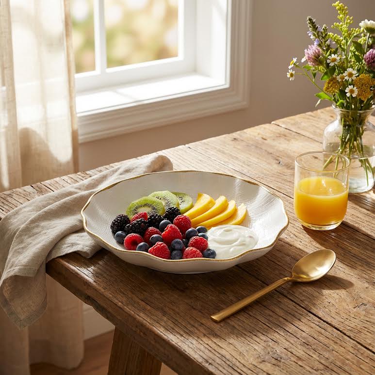 Medium Round Bowl Gold & White