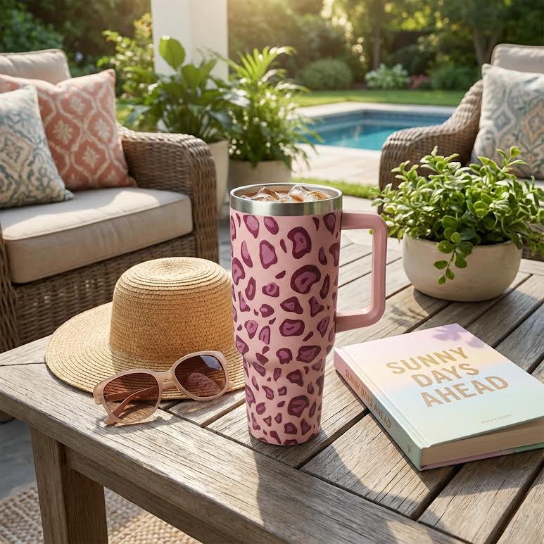 1.2Lt Stainless Steel Animal Print Flask Pink