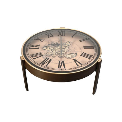 2 in 1 Vasco World Map Moving Gears 82cm Coffee Table Floor Clock Gold