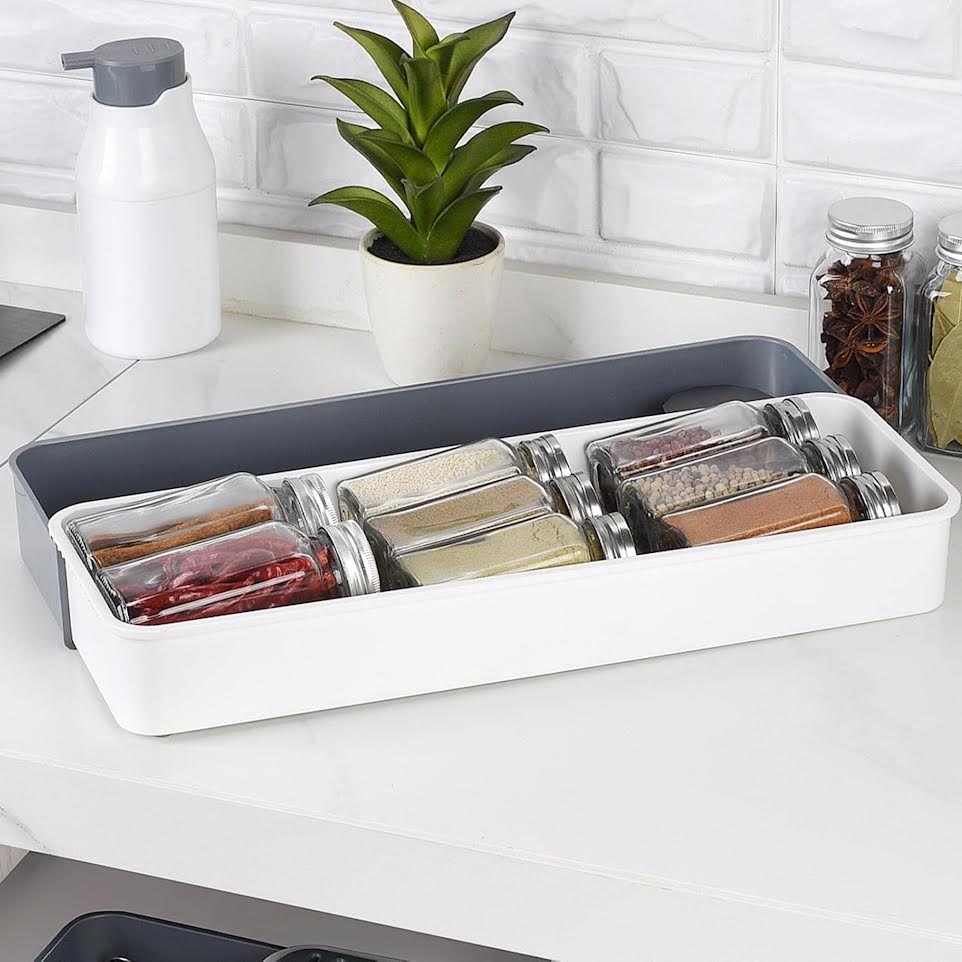 Aqua Expandable Spice Draw Organiser Tray Grey