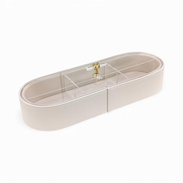 2 Piece Acrylic & Leather 6 Compartment Jewellery Box Cream