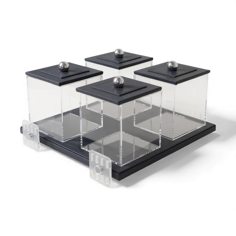 4 Piece Leather Canister Set Black