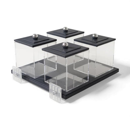 4 Piece Leather Canister Set Black