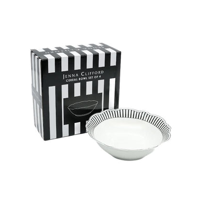 Jenna Clifford Ivory Noir 4 Piece Cereal Bowl Set Black & White