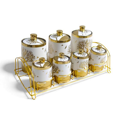 7 Piece Canister Set Gold & White