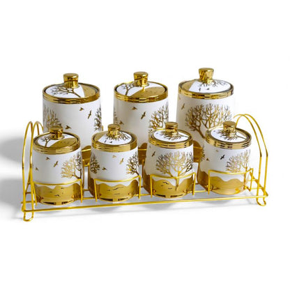 7 Piece Canister Set Gold & White