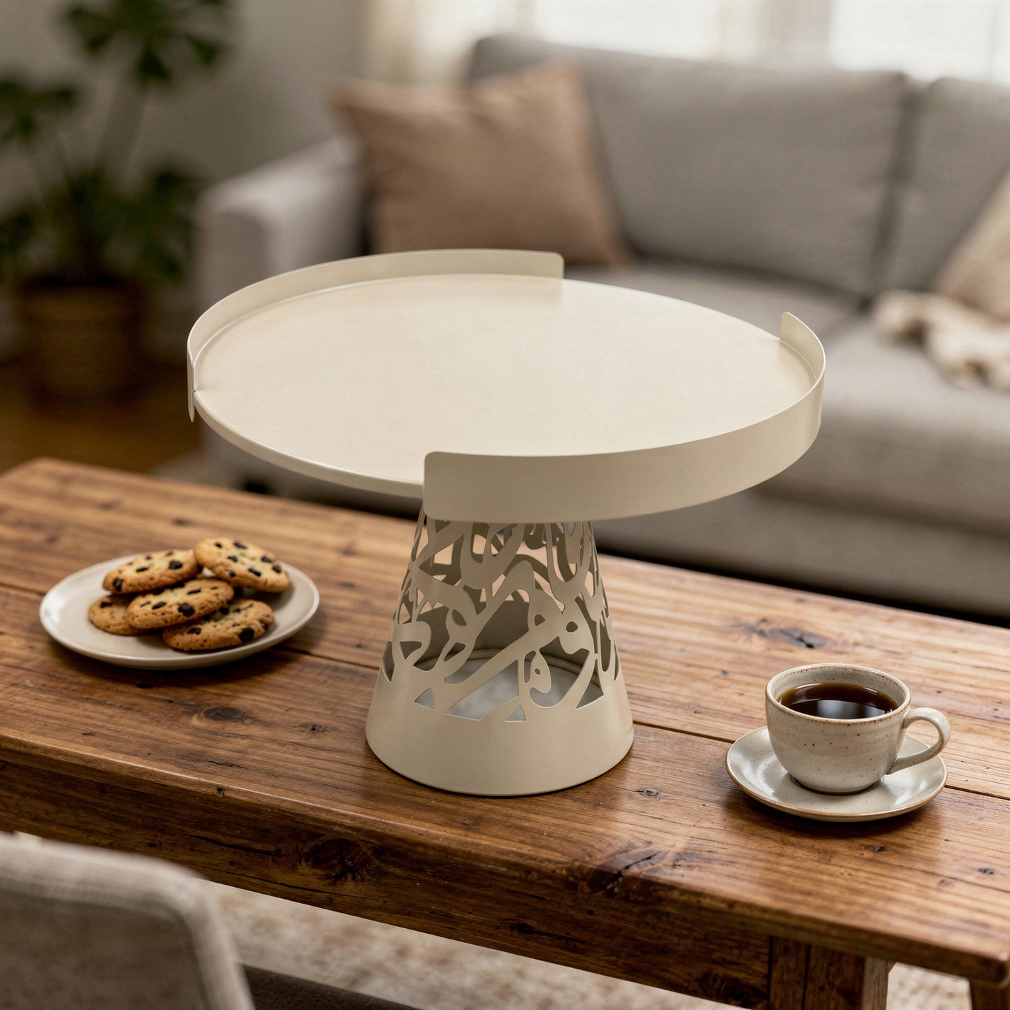 Calligraphy Design Small Cake Stand Cream