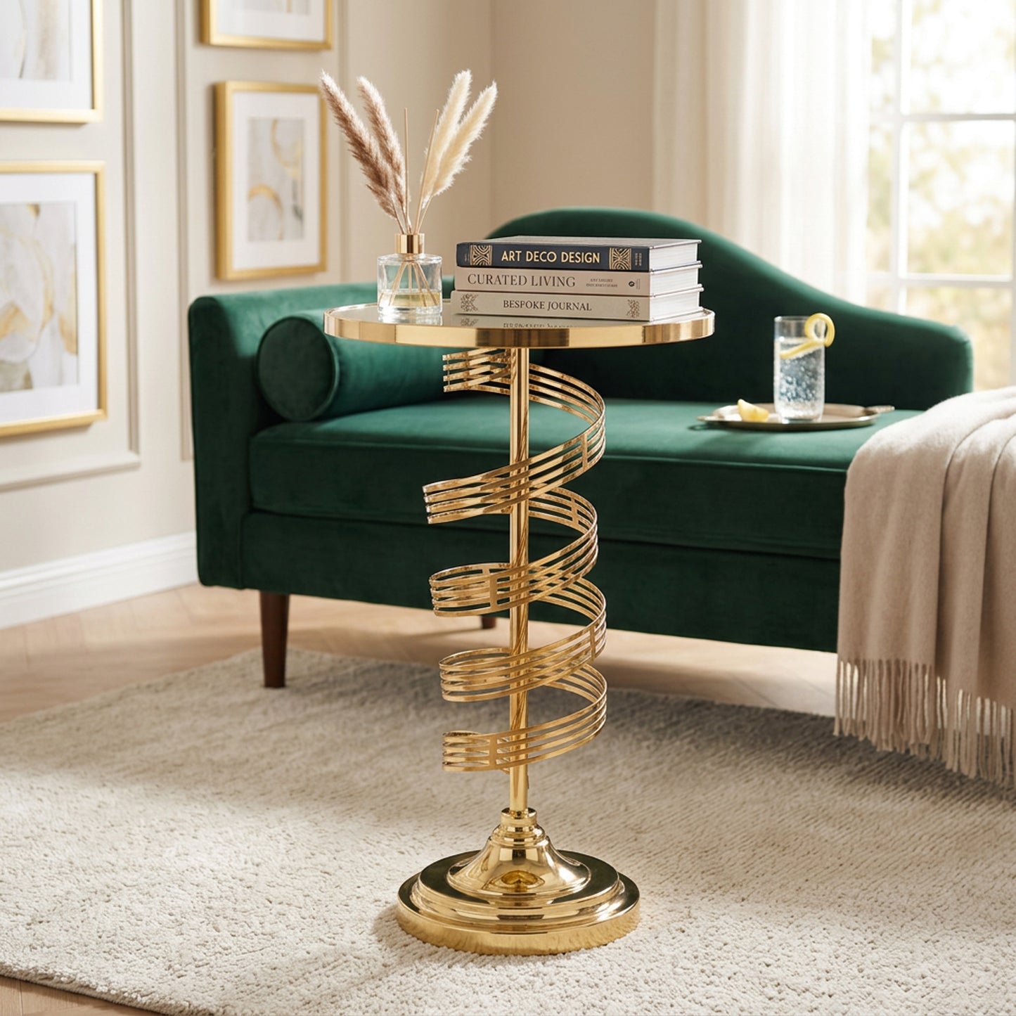 Mirror Side Table Gold