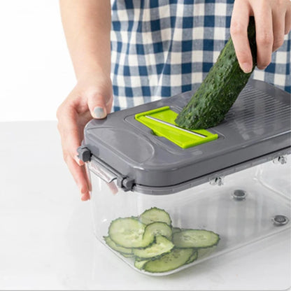 22 Piece Vegetable Cutter & Chopper with Drain Basket - Grey & Green
