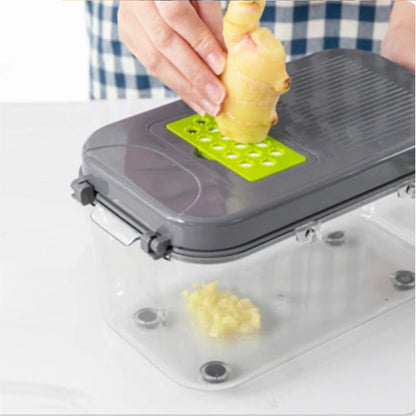 22 Piece Vegetable Cutter & Chopper with Drain Basket - Grey & Green