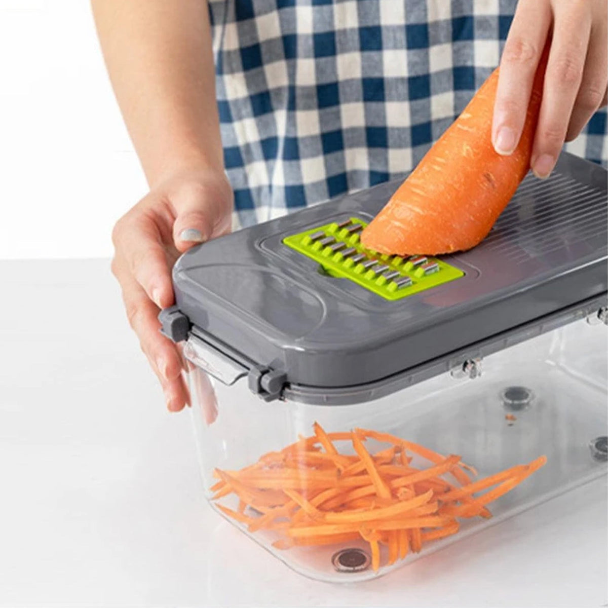 22 Piece Vegetable Cutter & Chopper with Drain Basket - Grey & Green