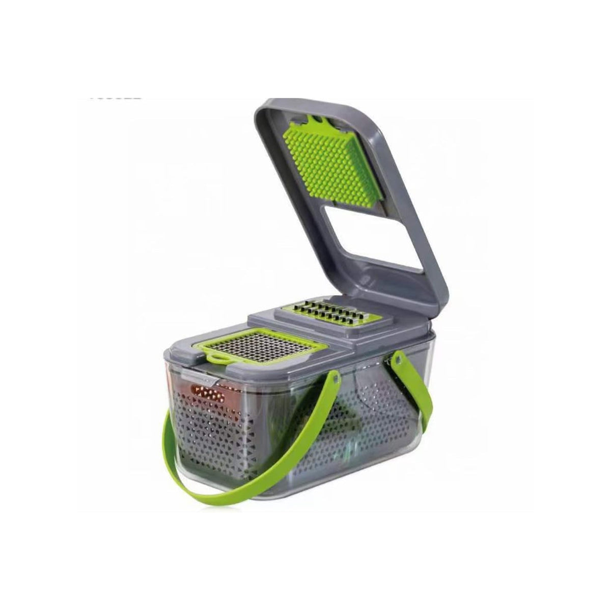22 Piece Vegetable Cutter & Chopper with Drain Basket - Grey & Green