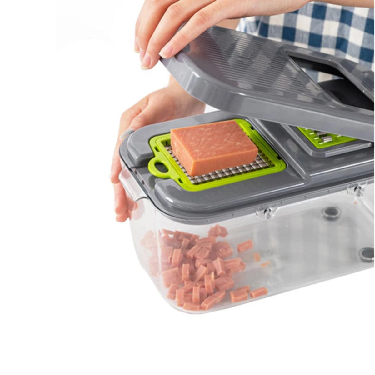 22 Piece Vegetable Cutter & Chopper with Drain Basket - Grey & Green