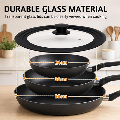Universal Pan Lid Silicone & Tempered Glass - 24, 26 & 28cm