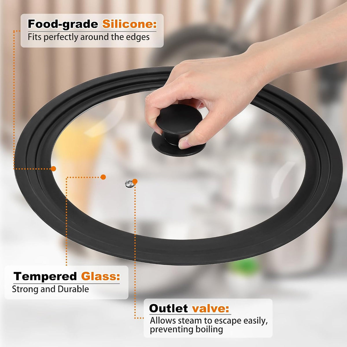 Universal Pan Lid Silicone & Tempered Glass - 28, 30 & 32cm