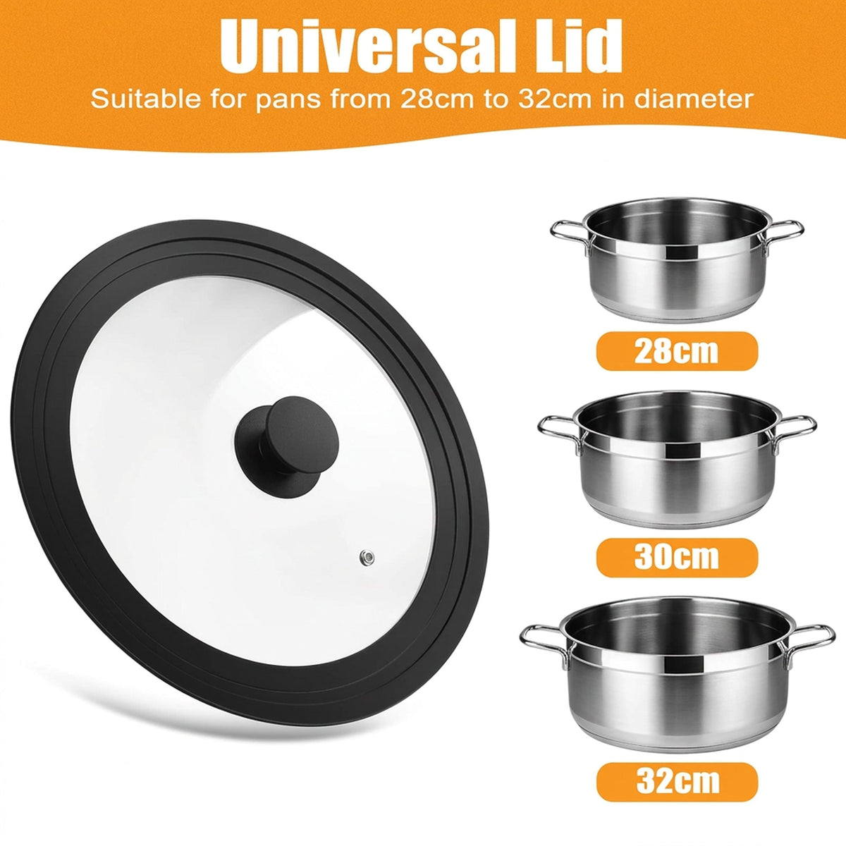 Universal Pan Lid Silicone & Tempered Glass - 28, 30 & 32cm