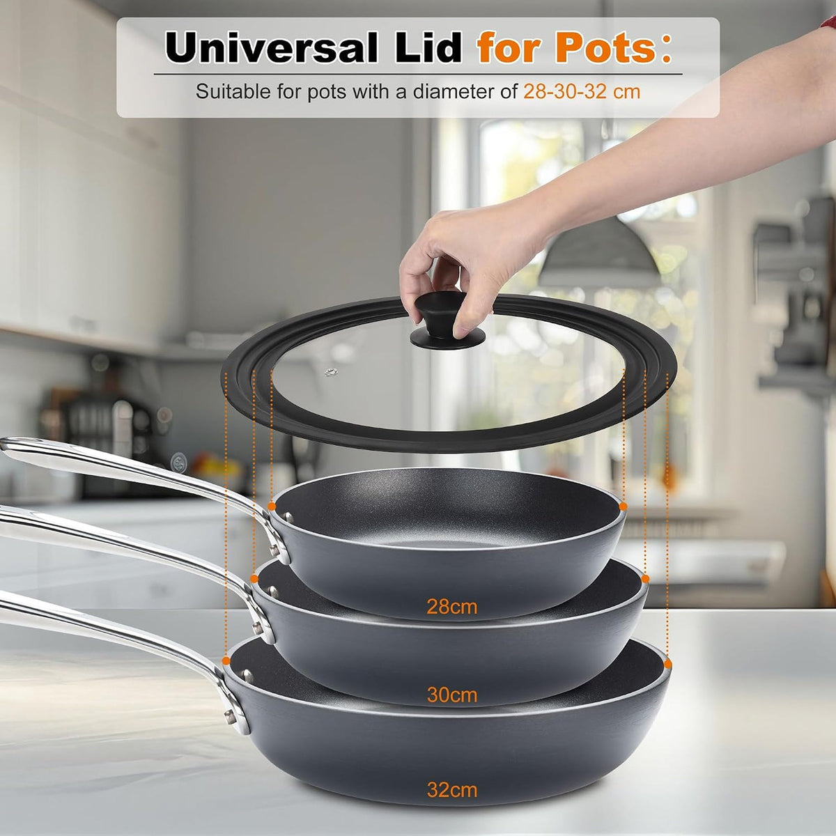 Universal Pan Lid Silicone & Tempered Glass - 28, 30 & 32cm