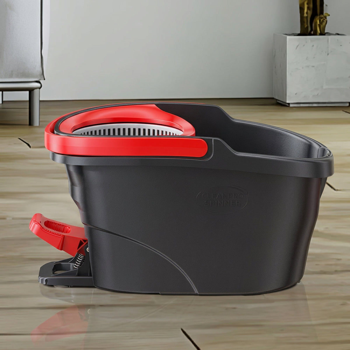 Rotating Spin Mop & Bucket with 2 Mop Heads - Black & Red