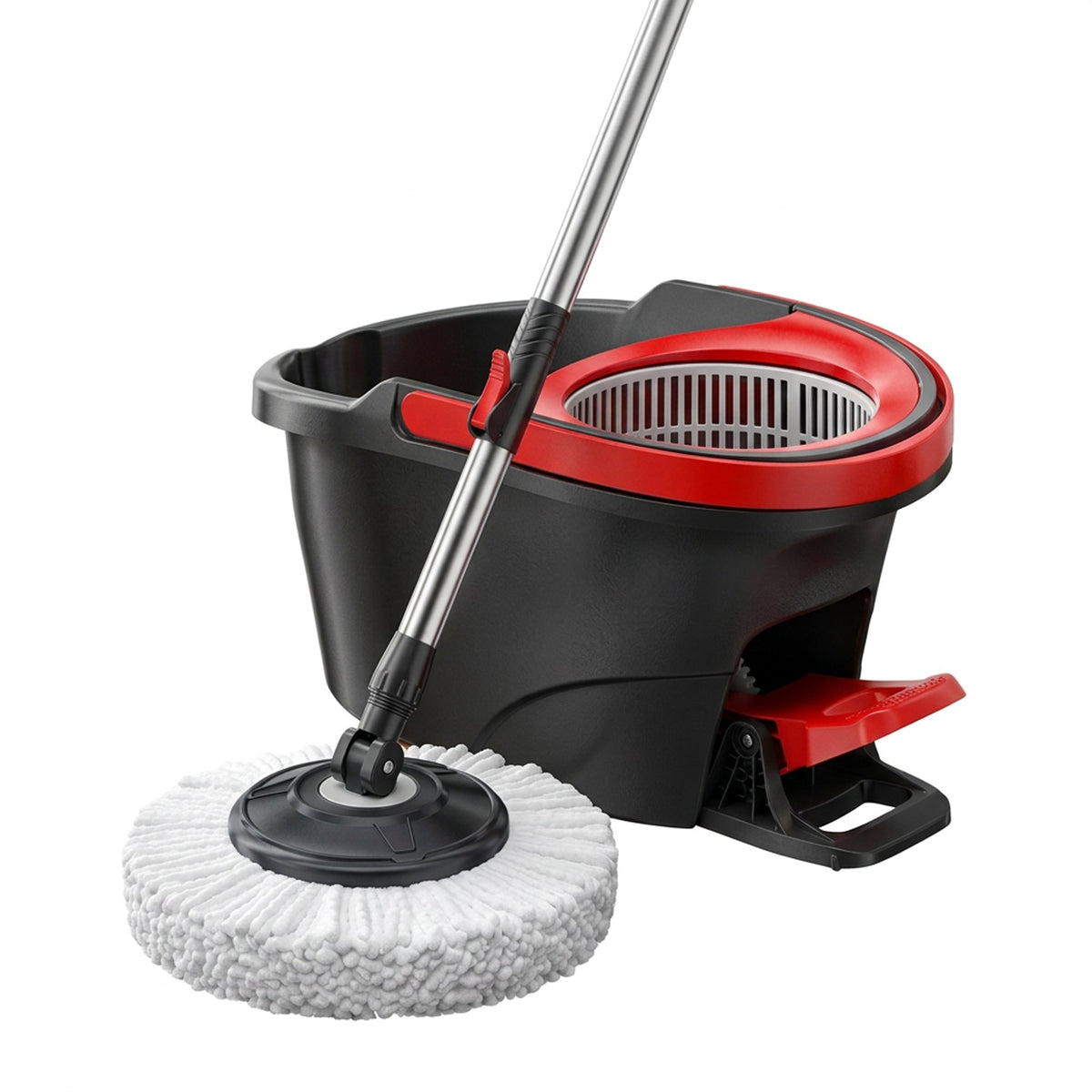 Rotating Spin Mop & Bucket with 2 Mop Heads - Black & Red