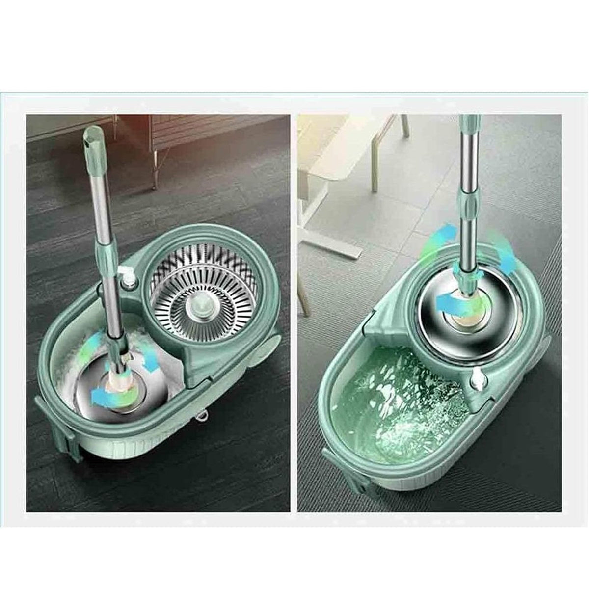 Rotating Spin Mop & Bucket with 2 Mop Heads - Green