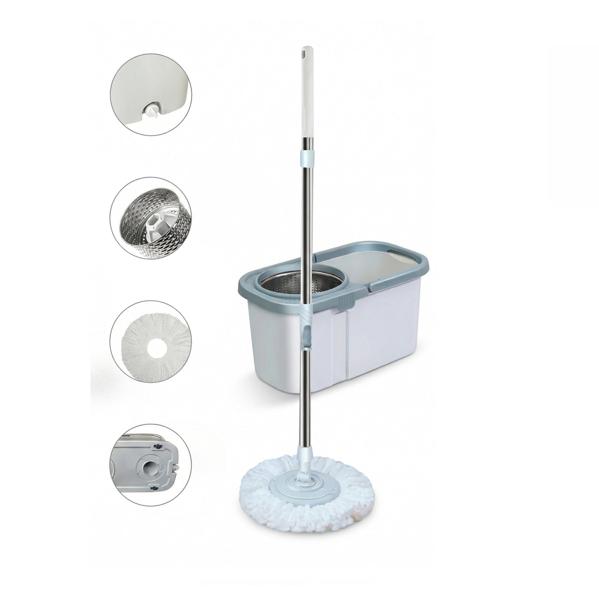 Rotating Spin Mop & Bucket with 2 Mop Heads - Grey