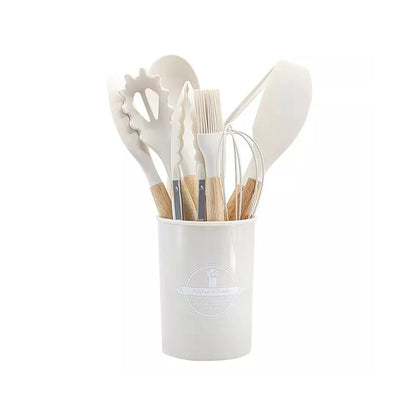 12 Piece Silicone Kitchen Utensil Set with Holder - White