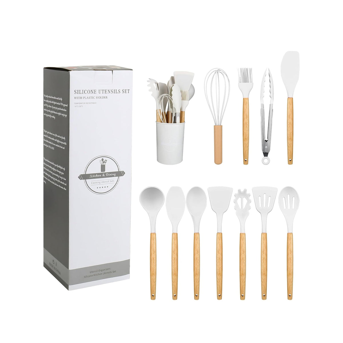12 Piece Silicone Kitchen Utensil Set with Holder - White