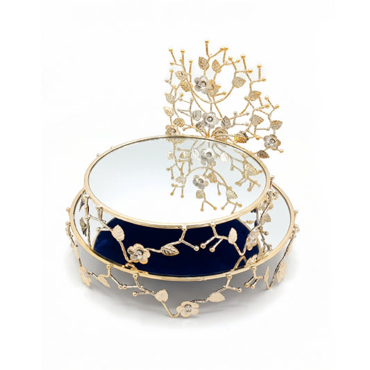 2 Piece Round Mirror Tray Set Gold